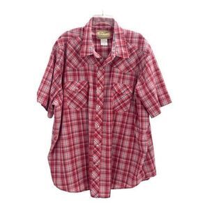 Wrangler Western Shirt Pearl‎ Snaps Short Sleeve Red Plaid Cotton Blend Size 3XL